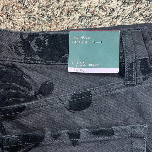 Wild Fable Flocked Floral High Rise Straight Leg Easy Rigid Black Jeans | NWT! - Picture 7 of 11
